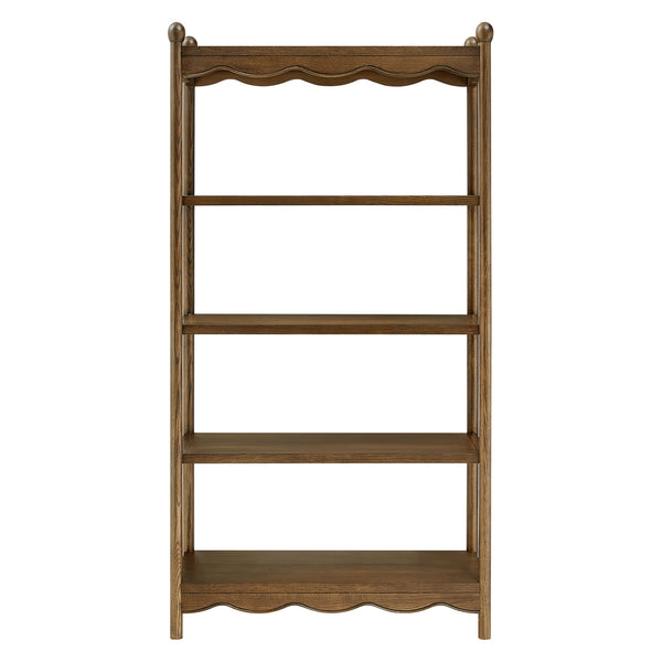 Modway Furniture Darcy Tall Open Bookcase with Scalloped Trim and Ball Finials for Living Room Display Walnut EEI-7793-WAL
