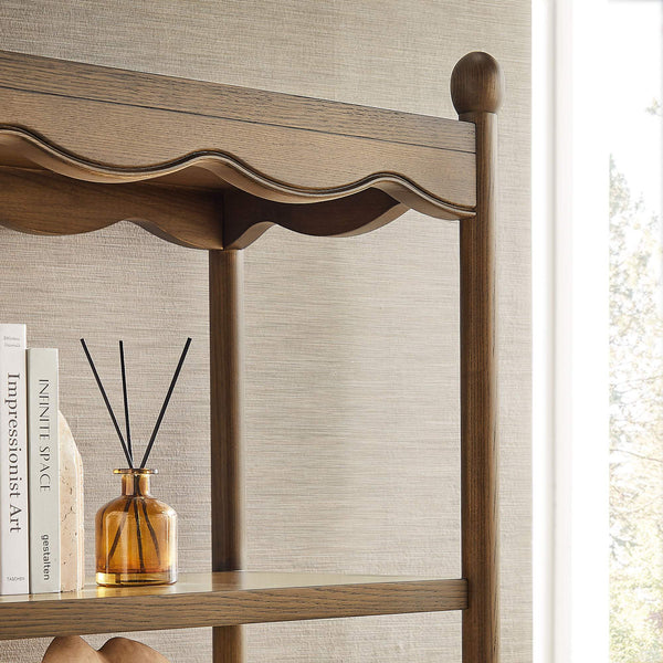 Modway Furniture Darcy Tall Open Bookcase with Scalloped Trim and Ball Finials for Living Room Display Walnut EEI-7793-WAL