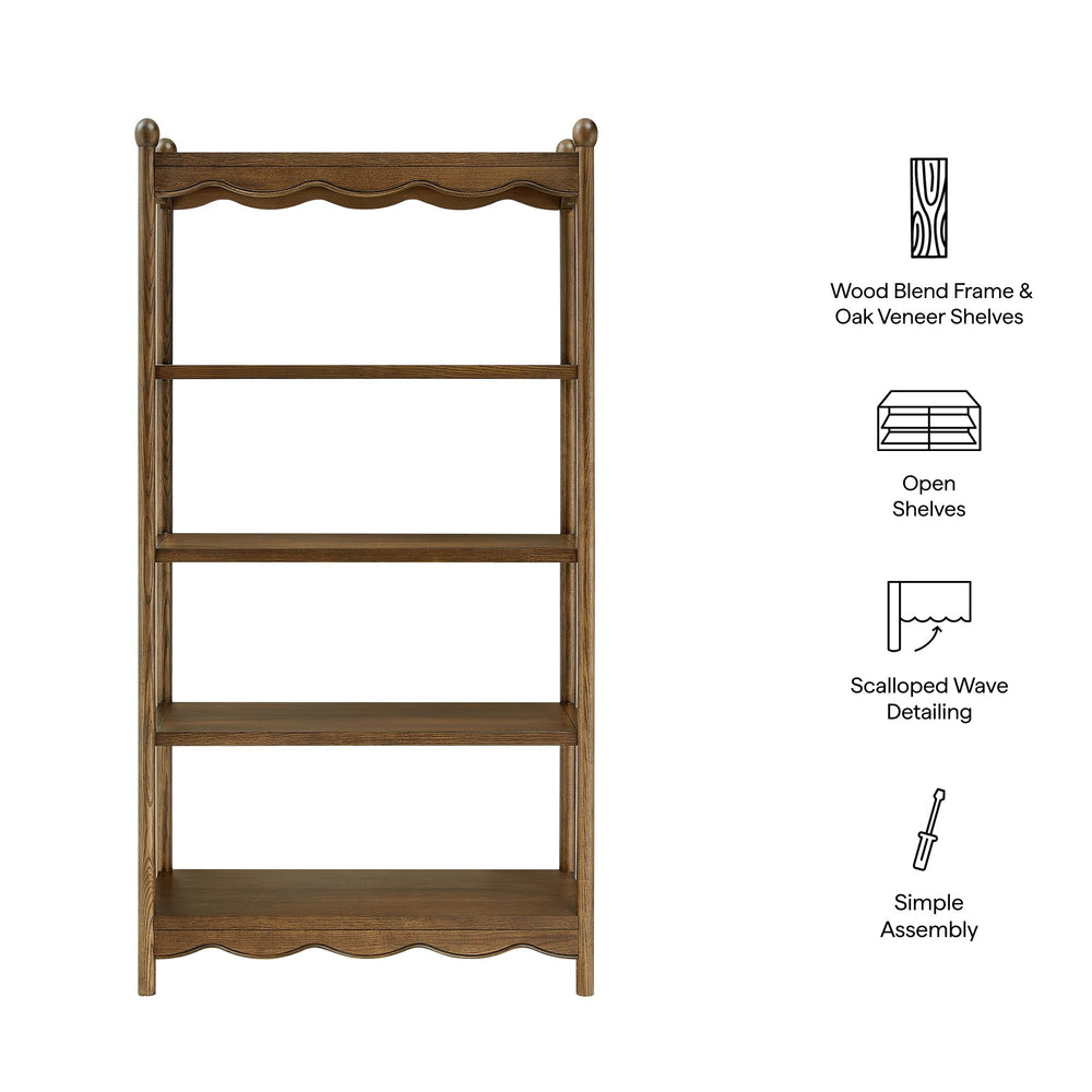 Modway Furniture Darcy Tall Open Bookcase with Scalloped Trim and Ball Finials for Living Room Display Walnut EEI-7793-WAL