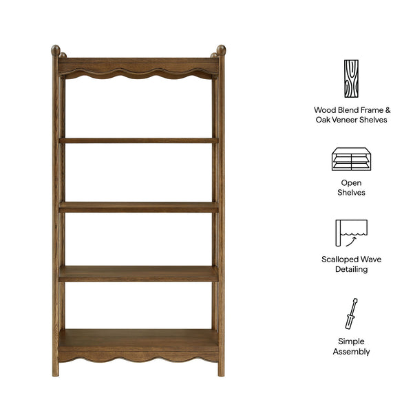 Modway Furniture Darcy Tall Open Bookcase with Scalloped Trim and Ball Finials for Living Room Display Walnut EEI-7793-WAL