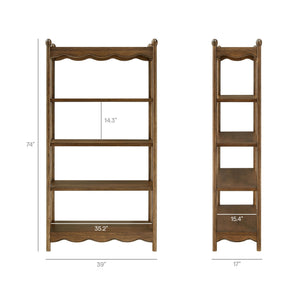 Modway Furniture Darcy Tall Open Bookcase with Scalloped Trim and Ball Finials for Living Room Display Walnut EEI-7793-WAL