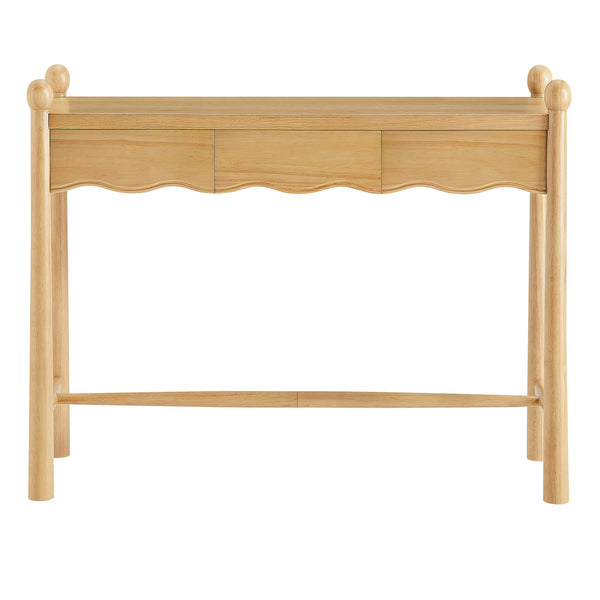 Modway Furniture Darcy Modway Oak Veneer Console Table with Scalloped Detail and Three Storage Drawers Oak EEI-7794-OAK