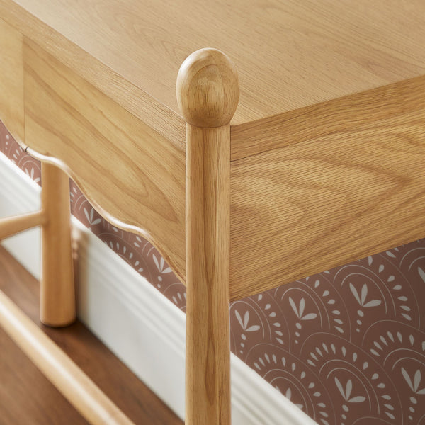 Modway Furniture Darcy Modway Oak Veneer Console Table with Scalloped Detail and Three Storage Drawers Oak EEI-7794-OAK