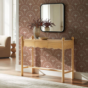 Modway Furniture Darcy Modway Oak Veneer Console Table with Scalloped Detail and Three Storage Drawers Oak EEI-7794-OAK