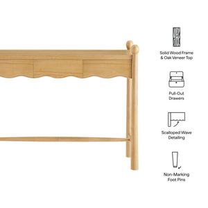 Modway Furniture Darcy Modway Oak Veneer Console Table with Scalloped Detail and Three Storage Drawers Oak EEI-7794-OAK