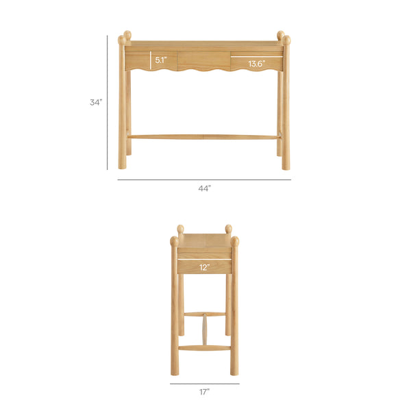 Modway Furniture Darcy Modway Oak Veneer Console Table with Scalloped Detail and Three Storage Drawers Oak EEI-7794-OAK