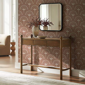 Modway Furniture Darcy Modway Oak Veneer Console Table with Scalloped Detail and Three Storage Drawers Walnut EEI-7794-WAL