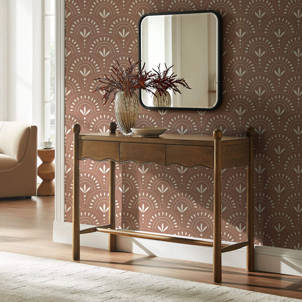 Modway Furniture Darcy Modway Oak Veneer Console Table with Scalloped Detail and Three Storage Drawers Walnut EEI-7794-WAL