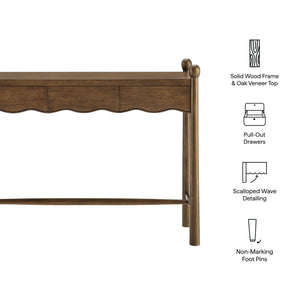 Modway Furniture Darcy Modway Oak Veneer Console Table with Scalloped Detail and Three Storage Drawers Walnut EEI-7794-WAL