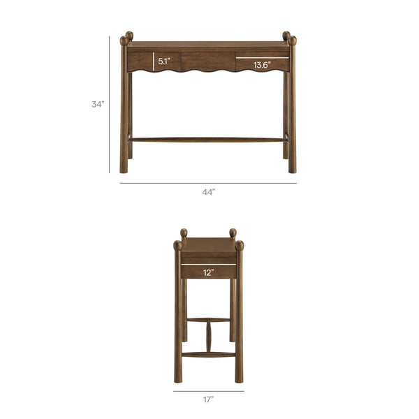 Modway Furniture Darcy Modway Oak Veneer Console Table with Scalloped Detail and Three Storage Drawers Walnut EEI-7794-WAL