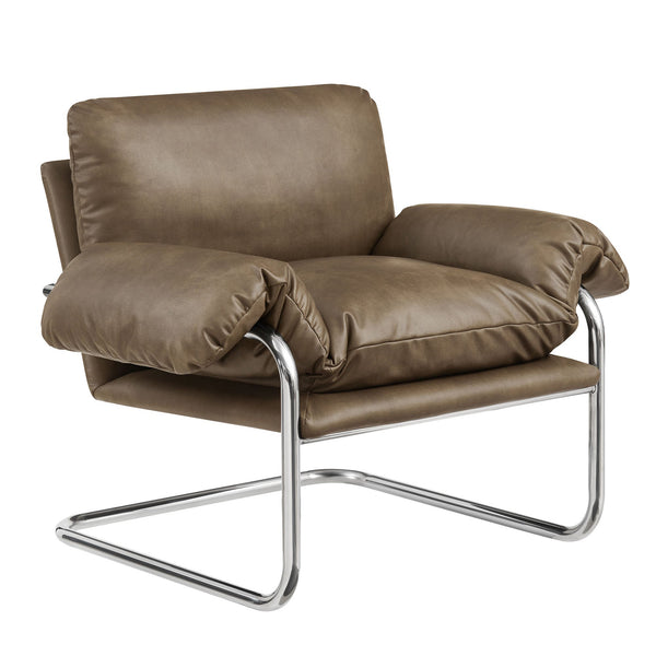 Modway Furniture Ansel Vegan Leather Lounge Chair with Steel Cantilever Frame for Modern Living Rooms Mushroom EEI-7795-MUS