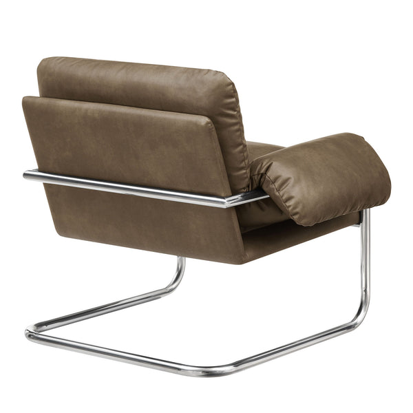 Modway Furniture Ansel Vegan Leather Lounge Chair with Steel Cantilever Frame for Modern Living Rooms Mushroom EEI-7795-MUS