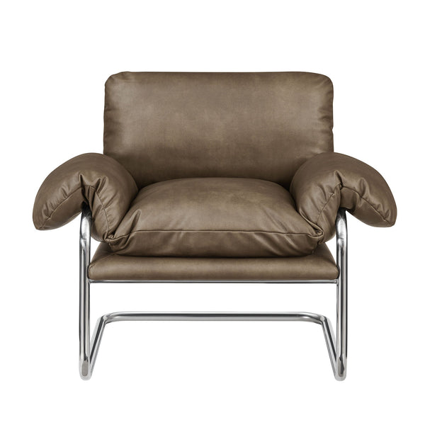 Modway Furniture Ansel Vegan Leather Lounge Chair with Steel Cantilever Frame for Modern Living Rooms Mushroom EEI-7795-MUS
