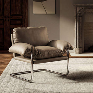 Modway Furniture Ansel Vegan Leather Lounge Chair with Steel Cantilever Frame for Modern Living Rooms Mushroom EEI-7795-MUS
