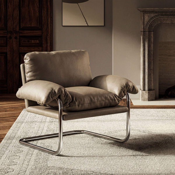 Modway Furniture Ansel Vegan Leather Lounge Chair with Steel Cantilever Frame for Modern Living Rooms Mushroom EEI-7795-MUS
