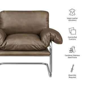 Modway Furniture Ansel Vegan Leather Lounge Chair with Steel Cantilever Frame for Modern Living Rooms Mushroom EEI-7795-MUS