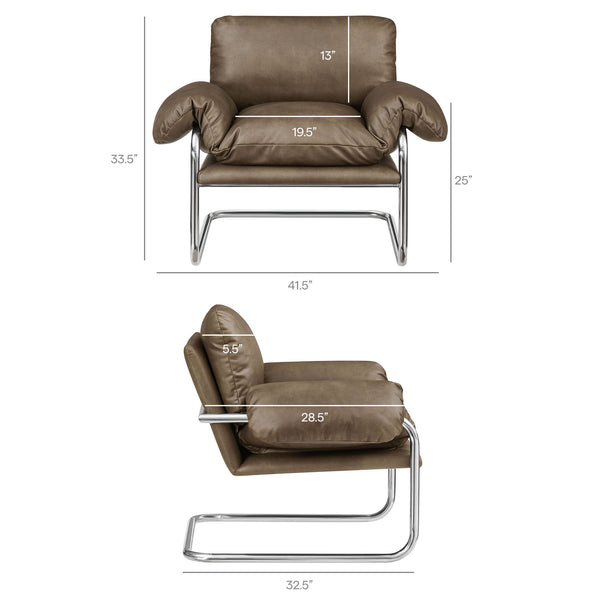 Modway Furniture Ansel Vegan Leather Lounge Chair with Steel Cantilever Frame for Modern Living Rooms Mushroom EEI-7795-MUS