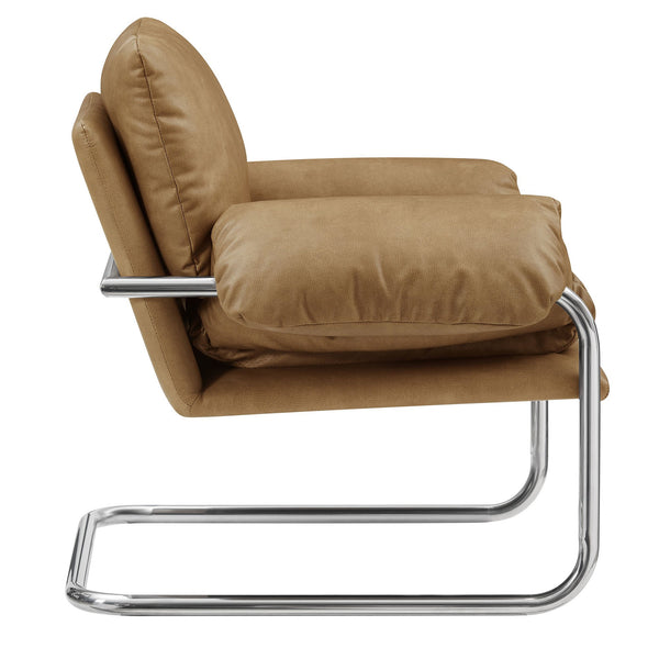 Modway Furniture Ansel Vegan Leather Lounge Chair with Steel Cantilever Frame for Modern Living Rooms Toast EEI-7795-TST