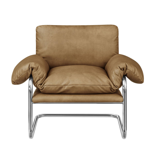 Modway Furniture Ansel Vegan Leather Lounge Chair with Steel Cantilever Frame for Modern Living Rooms Toast EEI-7795-TST