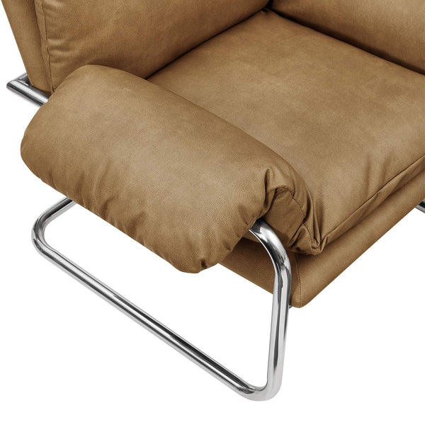 Modway Furniture Ansel Vegan Leather Lounge Chair with Steel Cantilever Frame for Modern Living Rooms Toast EEI-7795-TST
