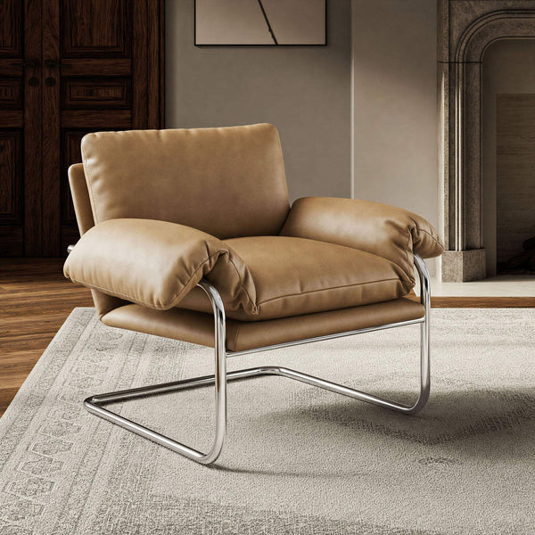 Modway Furniture Ansel Vegan Leather Lounge Chair with Steel Cantilever Frame for Modern Living Rooms Toast EEI-7795-TST