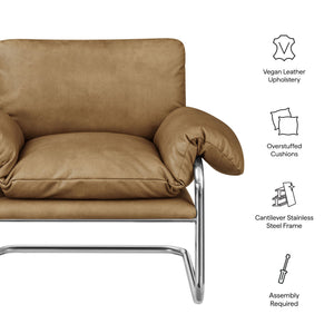 Modway Furniture Ansel Vegan Leather Lounge Chair with Steel Cantilever Frame for Modern Living Rooms Toast EEI-7795-TST