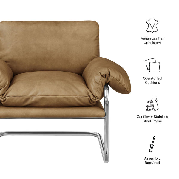 Modway Furniture Ansel Vegan Leather Lounge Chair with Steel Cantilever Frame for Modern Living Rooms Toast EEI-7795-TST