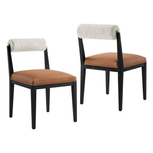 Modway Furniture Kai Boucle Backrest Vegan Leather Seat Dining Chairs with Ash Wood Legs Set of 2 EEI-7796-PRL-TAN