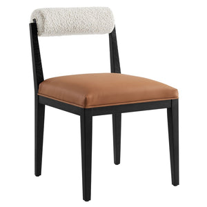 Modway Furniture Kai Boucle Backrest Vegan Leather Seat Dining Chairs with Ash Wood Legs Set of 2 EEI-7796-PRL-TAN
