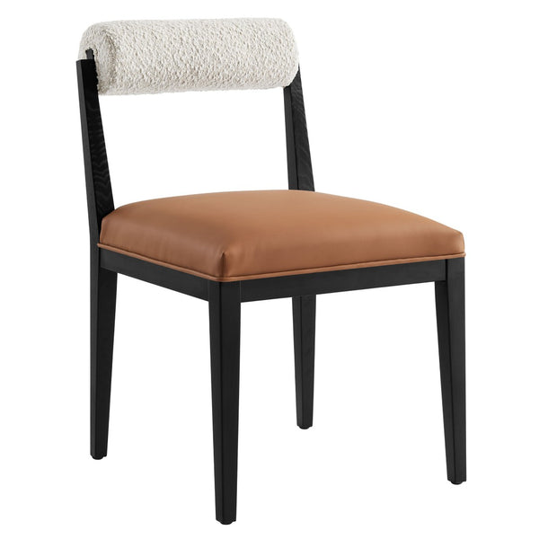 Modway Furniture Kai Boucle Backrest Vegan Leather Seat Dining Chairs with Ash Wood Legs Set of 2 EEI-7796-PRL-TAN