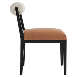 Modway Furniture Kai Boucle Backrest Vegan Leather Seat Dining Chairs with Ash Wood Legs Set of 2 EEI-7796-PRL-TAN
