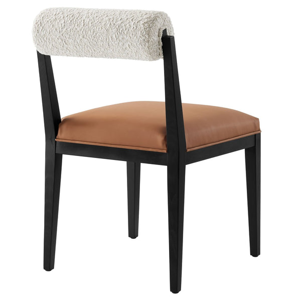 Modway Furniture Kai Boucle Backrest Vegan Leather Seat Dining Chairs with Ash Wood Legs Set of 2 EEI-7796-PRL-TAN
