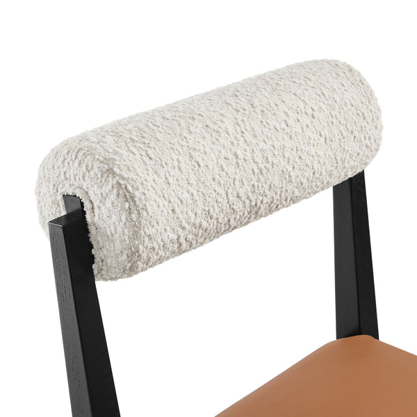 Modway Furniture Kai Boucle Backrest Vegan Leather Seat Dining Chairs with Ash Wood Legs Set of 2 EEI-7796-PRL-TAN