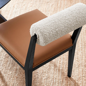 Modway Furniture Kai Boucle Backrest Vegan Leather Seat Dining Chairs with Ash Wood Legs Set of 2 EEI-7796-PRL-TAN