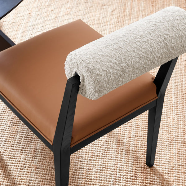 Modway Furniture Kai Boucle Backrest Vegan Leather Seat Dining Chairs with Ash Wood Legs Set of 2 EEI-7796-PRL-TAN