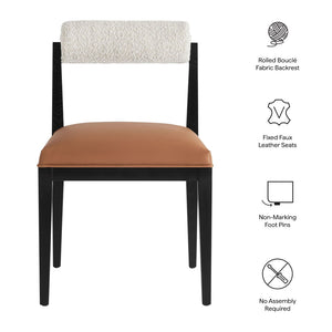 Modway Furniture Kai Boucle Backrest Vegan Leather Seat Dining Chairs with Ash Wood Legs Set of 2 EEI-7796-PRL-TAN