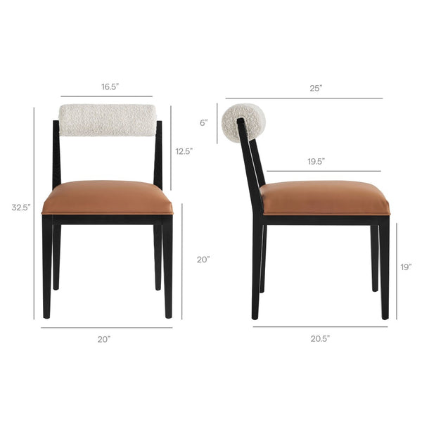 Modway Furniture Kai Boucle Backrest Vegan Leather Seat Dining Chairs with Ash Wood Legs Set of 2 EEI-7796-PRL-TAN