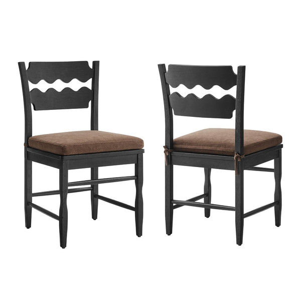 Modway Furniture Jax Solid Oak Cafe Style Dining Chairs with Cushions Set of Two for Modern Farmhouse Black Cocoa EEI-7798-BLK-COA