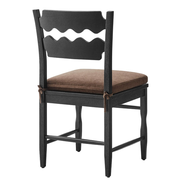 Modway Furniture Jax Solid Oak Cafe Style Dining Chairs with Cushions Set of Two for Modern Farmhouse Black Cocoa EEI-7798-BLK-COA