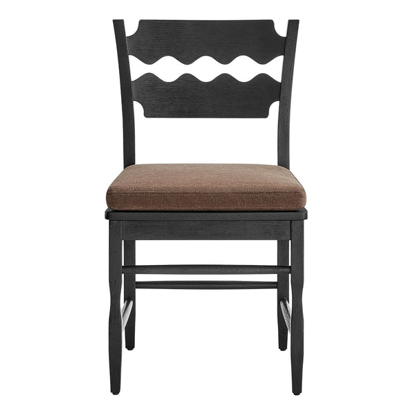 Modway Furniture Jax Solid Oak Cafe Style Dining Chairs with Cushions Set of Two for Modern Farmhouse Black Cocoa EEI-7798-BLK-COA