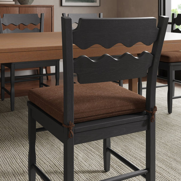 Modway Furniture Jax Solid Oak Cafe Style Dining Chairs with Cushions Set of Two for Modern Farmhouse Black Cocoa EEI-7798-BLK-COA
