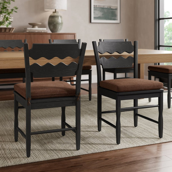 Modway Furniture Jax Solid Oak Cafe Style Dining Chairs with Cushions Set of Two for Modern Farmhouse Black Cocoa EEI-7798-BLK-COA