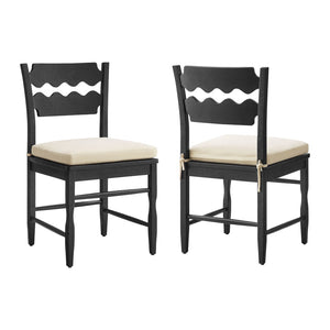 Modway Furniture Jax Solid Oak Cafe Style Dining Chairs with Cushions Set of Two for Modern Farmhouse Black Linen EEI-7798-BLK-LIN