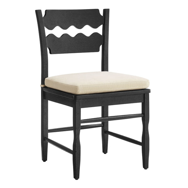 Modway Furniture Jax Solid Oak Cafe Style Dining Chairs with Cushions Set of Two for Modern Farmhouse Black Linen EEI-7798-BLK-LIN