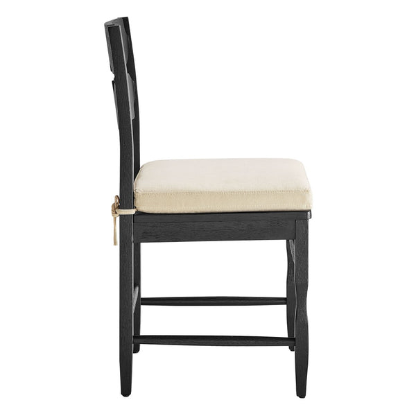 Modway Furniture Jax Solid Oak Cafe Style Dining Chairs with Cushions Set of Two for Modern Farmhouse Black Linen EEI-7798-BLK-LIN