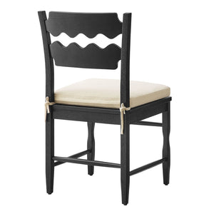 Modway Furniture Jax Solid Oak Cafe Style Dining Chairs with Cushions Set of Two for Modern Farmhouse Black Linen EEI-7798-BLK-LIN