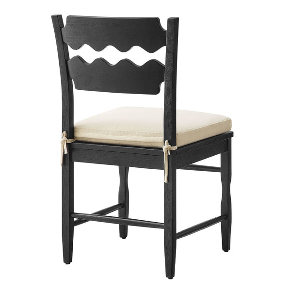 Modway Furniture Jax Solid Oak Cafe Style Dining Chairs with Cushions Set of Two for Modern Farmhouse Black Linen EEI-7798-BLK-LIN