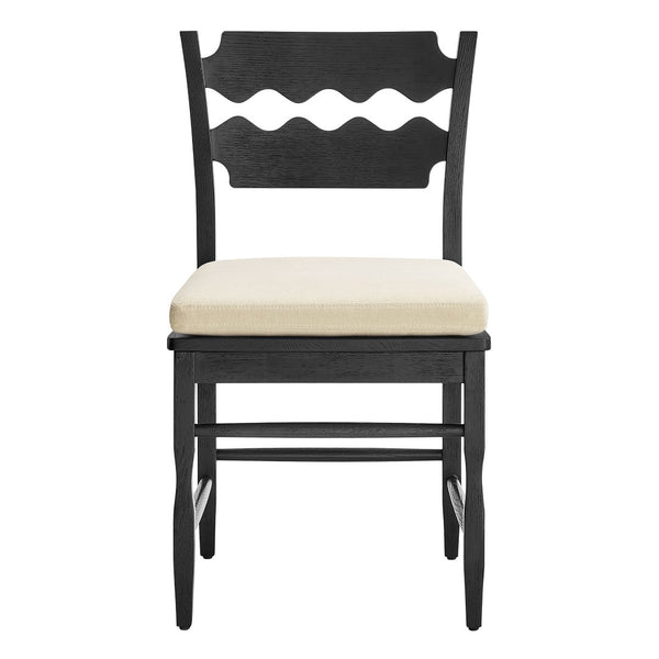 Modway Furniture Jax Solid Oak Cafe Style Dining Chairs with Cushions Set of Two for Modern Farmhouse Black Linen EEI-7798-BLK-LIN
