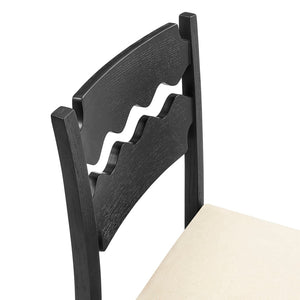 Modway Furniture Jax Solid Oak Cafe Style Dining Chairs with Cushions Set of Two for Modern Farmhouse Black Linen EEI-7798-BLK-LIN
