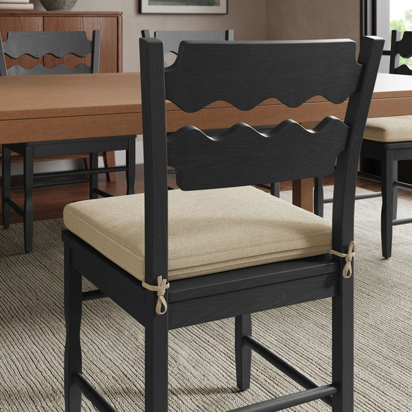 Modway Furniture Jax Solid Oak Cafe Style Dining Chairs with Cushions Set of Two for Modern Farmhouse Black Linen EEI-7798-BLK-LIN